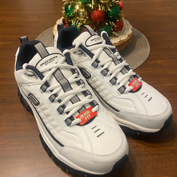 Skechers Sport Men's After Burn Sneaker White/Navy size 12 Wide fit - Picture 2 of 8